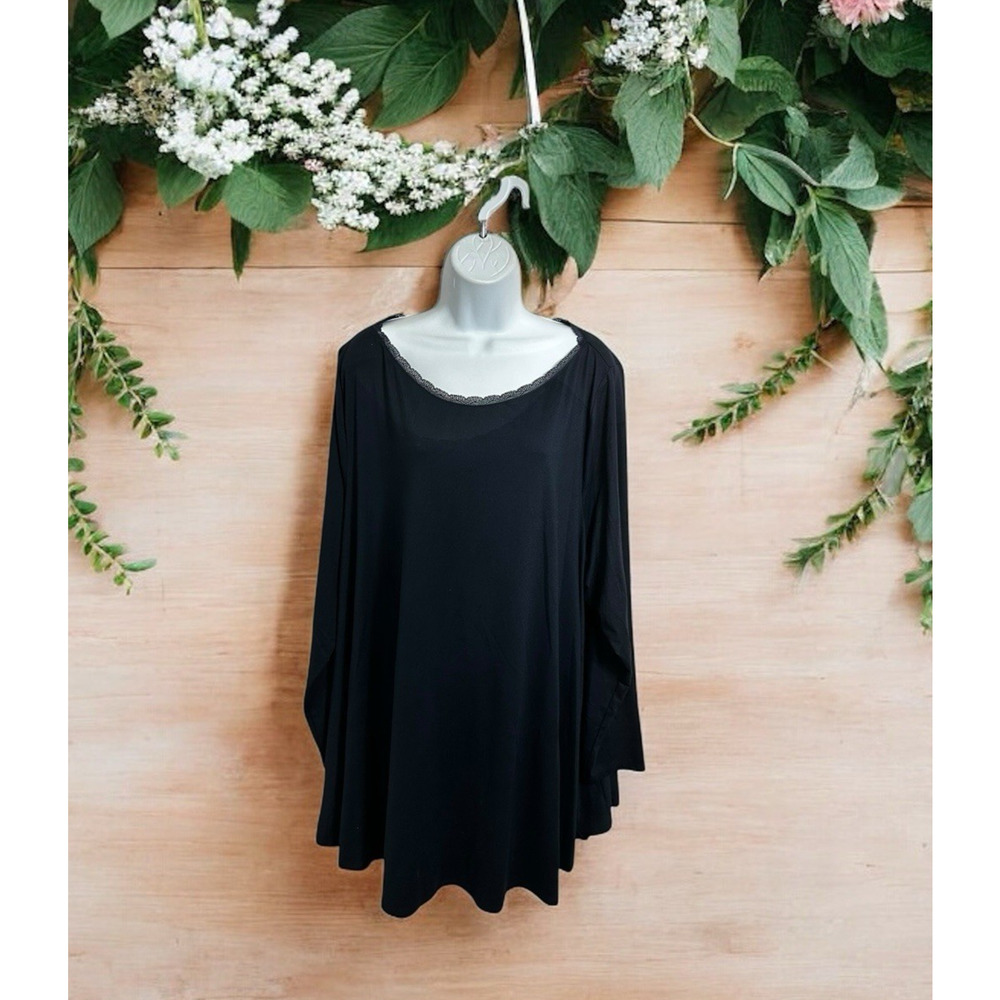 Lane Bryant Navy Blue Swing Top Sz 26/28 (4X) Long-Sleeve Lace Neckline Blouse